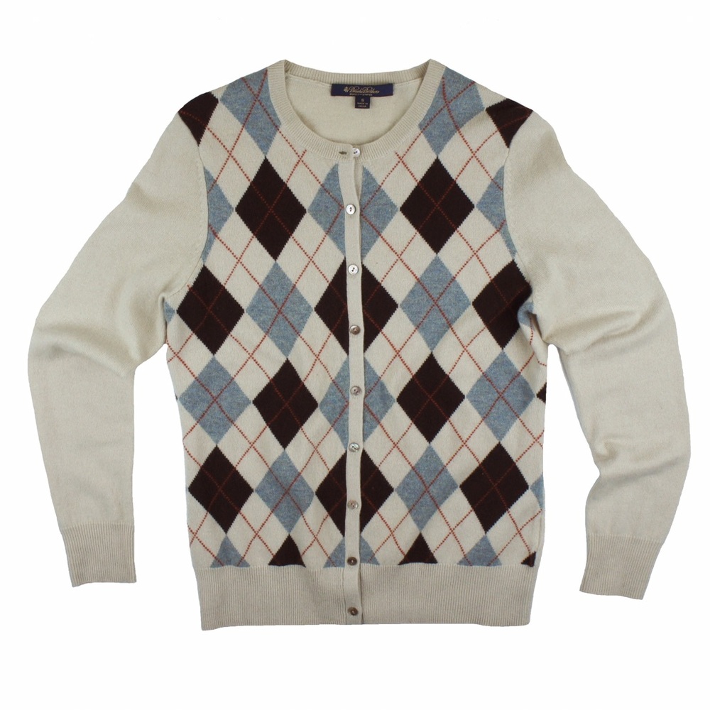 BROOKS BROTHERS 100% Cashmere Argyle Cardigan